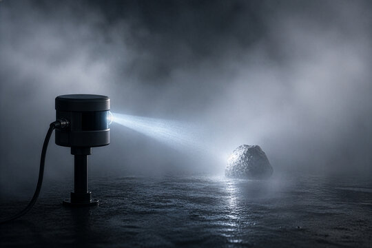 Sensor Light Beam Detecting Rock Through Fog, Technology and Detection Concept