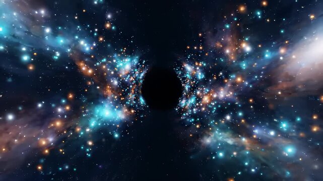 Abstract Cosmic Tunnel With Glowing Stars and Nebula Clouds in Deep Space