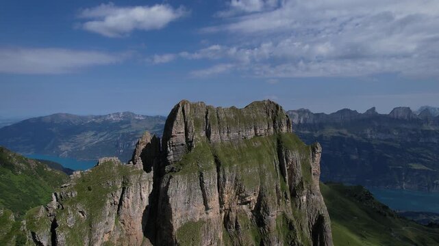 Breath raking view on very dangerous peak of the mountainSaechsmoor in switzerland.
