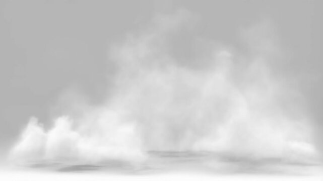 White smoke or mist rises and drifts softly against a light gray background. Design backdrop with rising motion, soft transparency and layered depth.