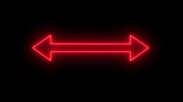 glowing neon Double side red arrow icon animation distance concept double side on screen black background