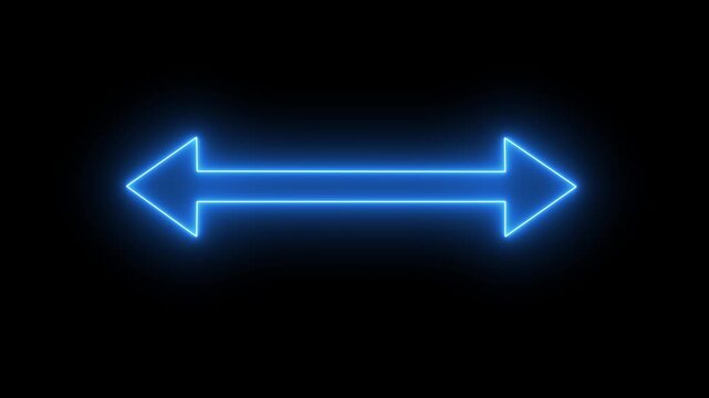glowing neon Double side blu arrow icon animation distance concept double side on screen black background