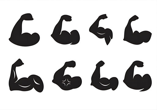 Bicep Muscle Flexing Arm Vector Icons Set for Fitness and Strength