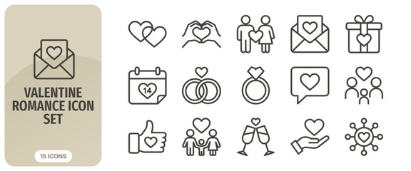 Fototapeta premium Valentine romance icon set line art collection of love and relationship symbols