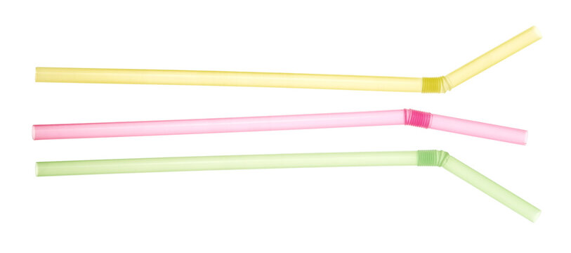 Set colorful plastic drinking straw isolated on white, clipping path