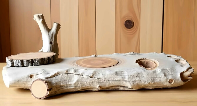 Rustic Wooden Display Platform With Natural Log Texture For Product Photography Wood Log