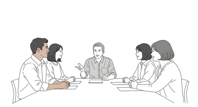 Diverse professional team participating in productive collaborative meeting discussion around large