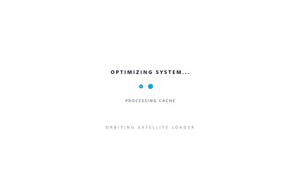 Optimizing system processing cache with orbiting satellite loader animated graphic.