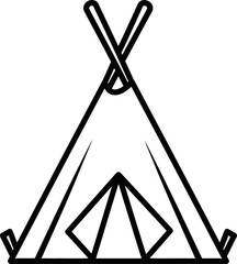 Minimalist Conical Tipi Camping Tent Icon Featuring Crossed Support Poles and Triangular Entrance Flap With Monoline Outline Style © Mis