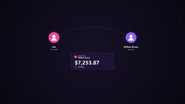 Digital money transfer interface showing successful transaction between users