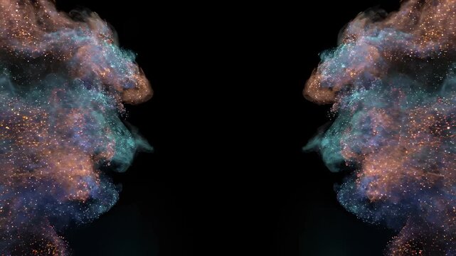 Abstract Motion Background With Dual Flowing Clouds of Colorful Smoke and Glowing Particles