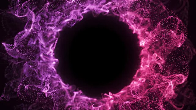 Abstract Pink Glowing Particle Ring Rotating in Dark Space