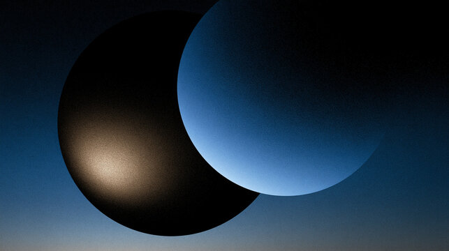 Two planetary spheres overlap in a dark cosmic gradient sky. Ideal for science fiction covers and space-themed designs.