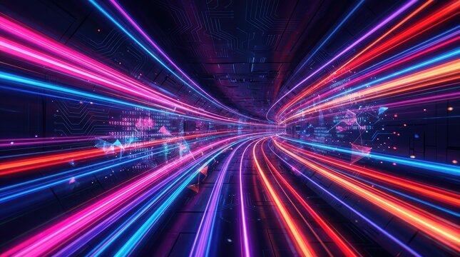 Abstract Digital Tunnel with Data Streams and High Speed Light Trails