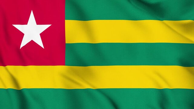 Togo National Flag Waving in Wind with Realistic Fabric Texture, Seamless Loop Animation 4K