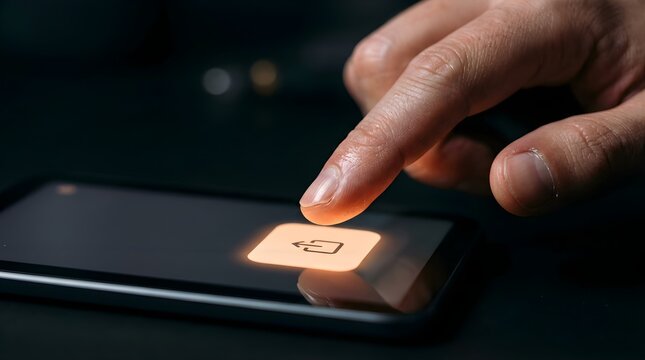 Close-up of a finger pressing an export icon on a smartphone screen
