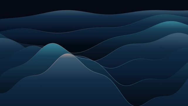 Abstract blue waves flowing gracefully with subtle light accents during a slow camera pan