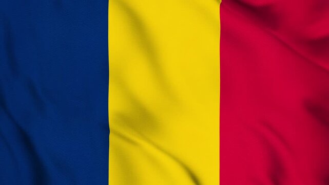 Chad National Flag Waving in Wind with Realistic Fabric Texture, Seamless Loop Animation 4K