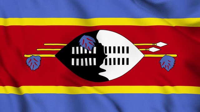 Swaziland National Flag Waving in Wind with Realistic Fabric Texture, Seamless Loop Animation 4K