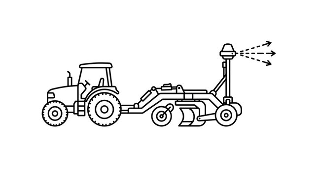 Tractor land leveling machine with laser beam guidance system with illustration agricultural tractor