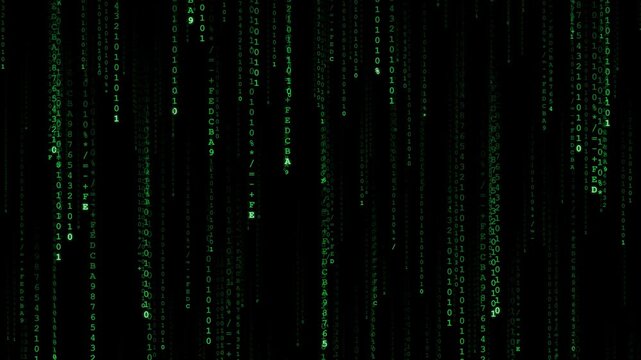 Digital matrix code rain falling over dark background, seamless cyber tech loop