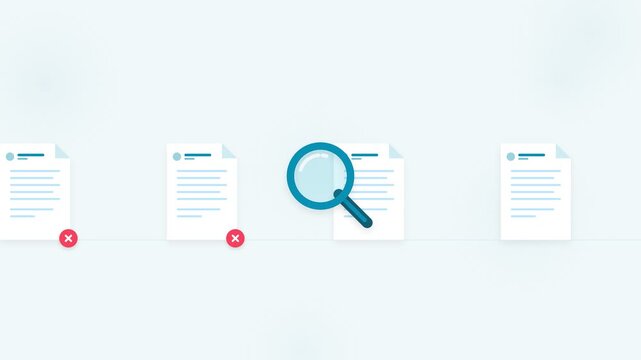 Magnifying glass scanning document for data analysis and quality inspection
