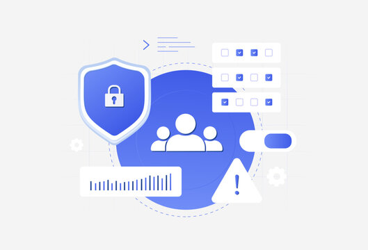 Identity security posture management protects user accounts through access monitoring and risk assessment. Identity governance improves visibility, compliance and access control vector illustration