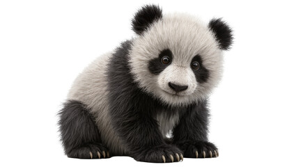 Fluffy baby panda bear sitting, isolated on transparent background © Aliona