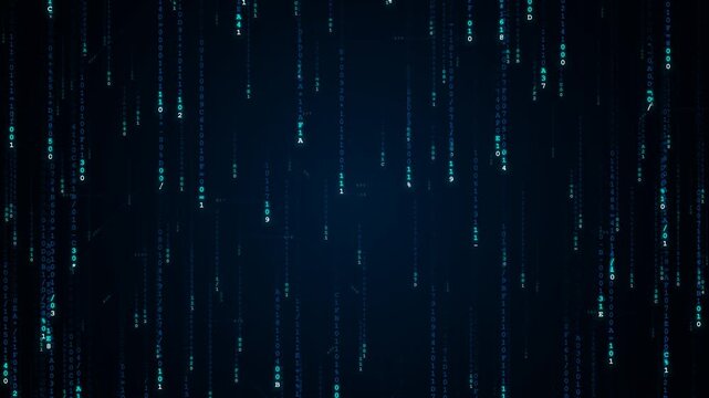 Quantum data stream with multi-directional blue code network, tech background