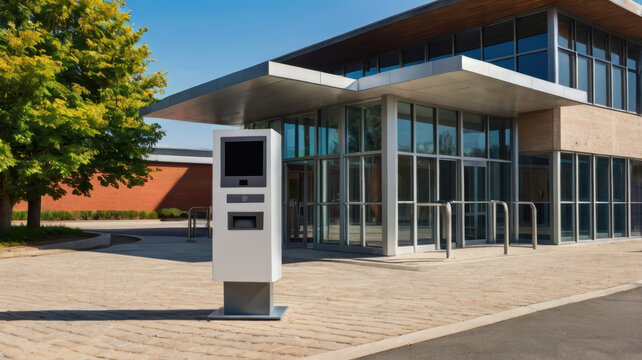 Modern school entrance with smart access control and glass facade