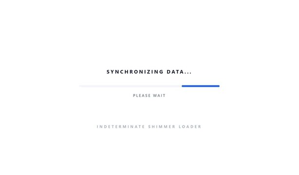 Synchronizing data loading bar animation with please wait text on white background.