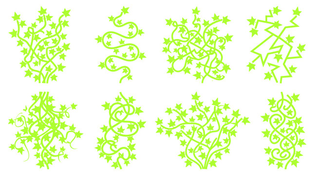 Green Climbing Ivy Vines and Leaf Foliage Vector Elements for Garden Landscaping, Eco Branding & Nature Graphic Design (EPS)