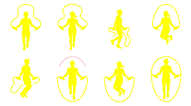 Yellow People Silhouettes Jumping Rope Fitness Vector Set for Sports Training, Healthy Lifestyle Apps & Gym Marketing Materials (EPS)