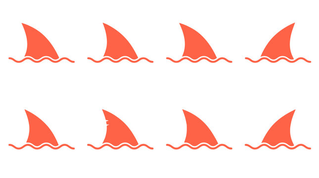 Minimalist Shark Fin Water Wave Icon Vector Set for Marine Safety Signage, Ocean Conservation Graphics & Summer Beach Branding (EPS)