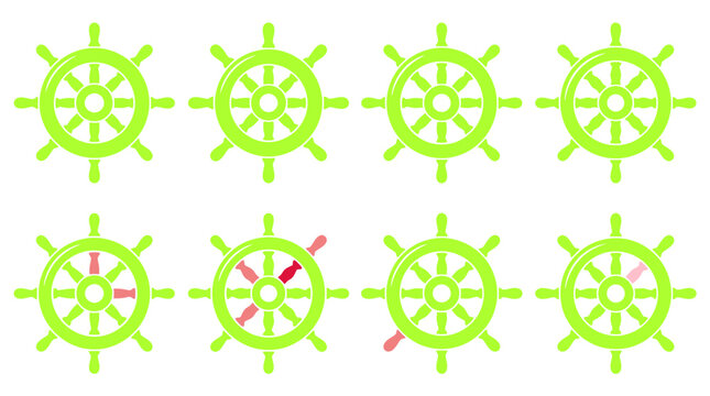 Green Ship Steering Wheel Nautical Icons Vector Set for Maritime Navigation, Marine Branding & Sailing Equipment Design (EPS)