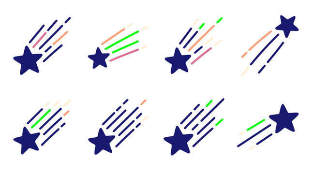 Colorful Shooting Star Falling Comet Vector Icon Set for Astronomy Education, Celestial Graphic Design & Night Sky Illustration (EPS)