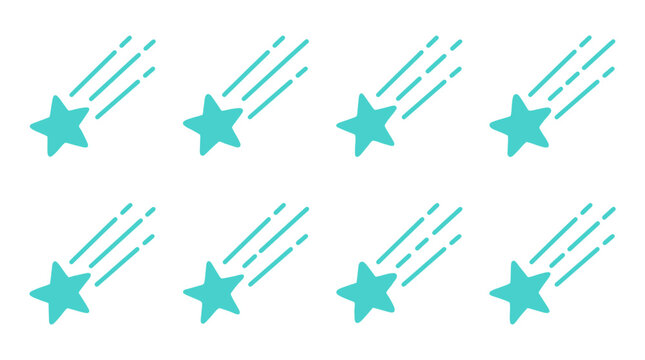Teal Shooting Star Falling Comet Icon Set Vector for Celestial Patterns, Night Sky Illustrations & Space Themed Graphic Design (EPS)
