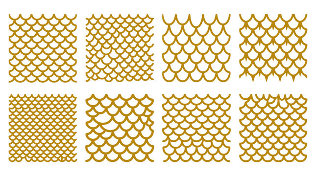 Golden Fish Scale Seamless Pattern Vector Set for Textile Design, Nautical Branding & Decorative Backgrounds (EPS)