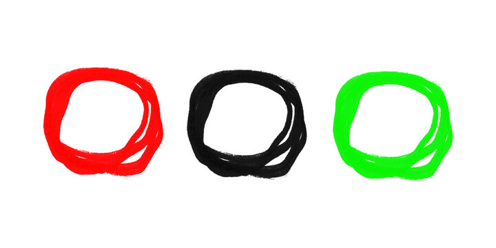 Hand Drawn Red Black Green Marker Circle Frames Set Cutout on Transparent Background PNG
