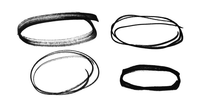 Hand drawn black marker circle highlight frames collection isolated on transparent background PNG