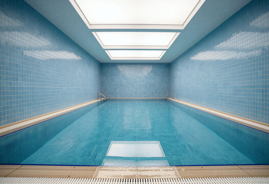 Empty indoor pool, tiled walls