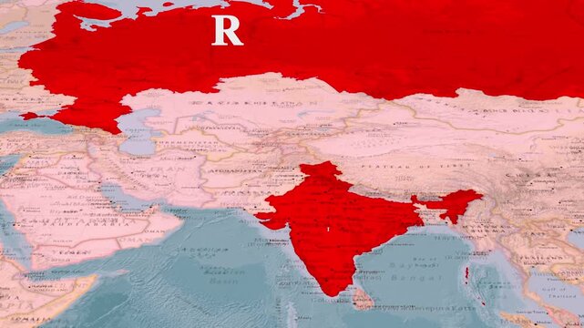 BRICS Acronym Letters Over World Map with Highlighted Countries