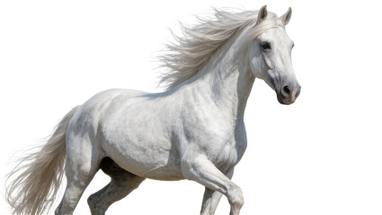 Majestic white horse with flowing mane running, isolated on transparent background © Sorin