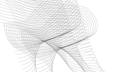 Abstract Black Line Wave Mesh on White Background