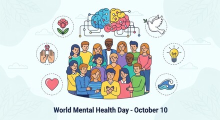 Fototapeta premium world mental health day group people celebrating awareness event