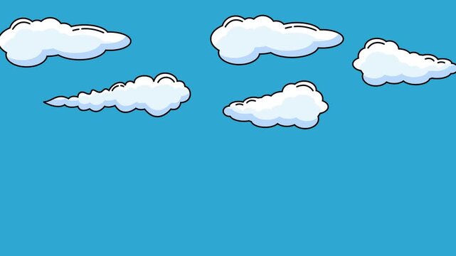 Blue Sky with White Cumulus Clouds in Anime Style, Seamless Loop Animation, Cartoon Background Motion Graphics