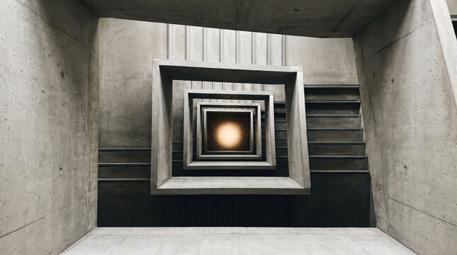 Looking Down a Geometric Concrete Stairwell