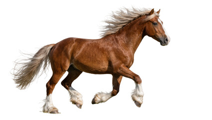 Majestic brown horse with flowing mane and tail, isolated on transparent background © Sorin