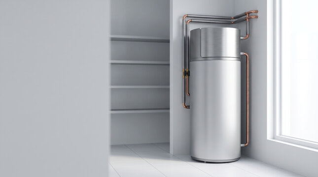 Heat Pump Water Heater Cylinder in a Utility Room