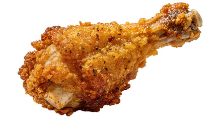 Crispy golden fried chicken drumstick with seasoned breading, isolated on transparent background © Maria